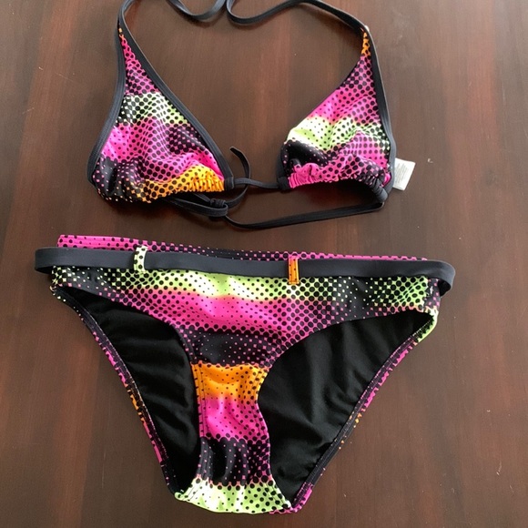 La Vie En Rose Aqua 2 Pc triangle bikini multi neon colours size M - Picture 1 of 10